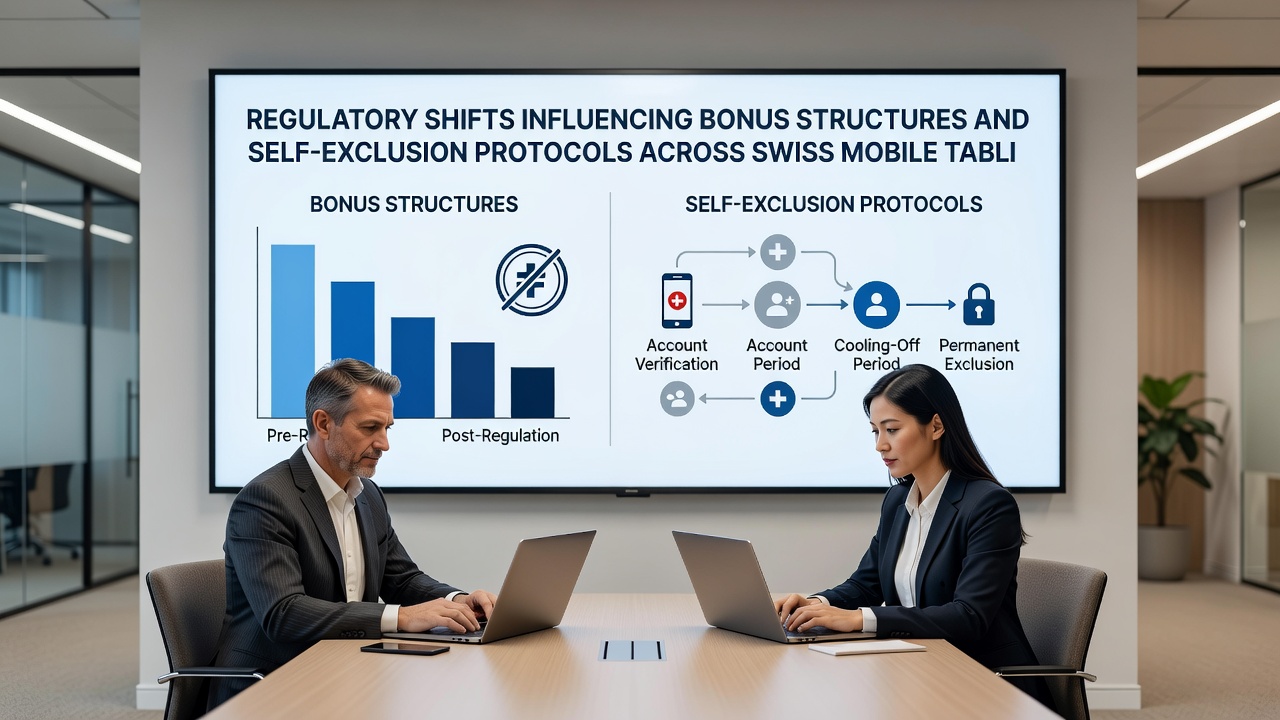 Mobile app screenshots displaying self-exclusion options and bonus limit notifications on Swiss table game platforms